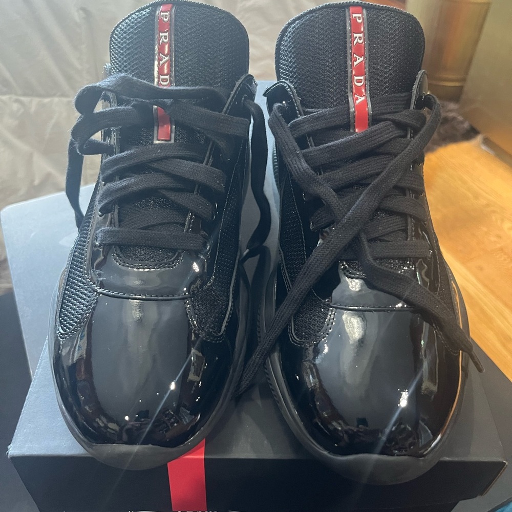 Prada Black High-Top Sneakers with Glossy Finish